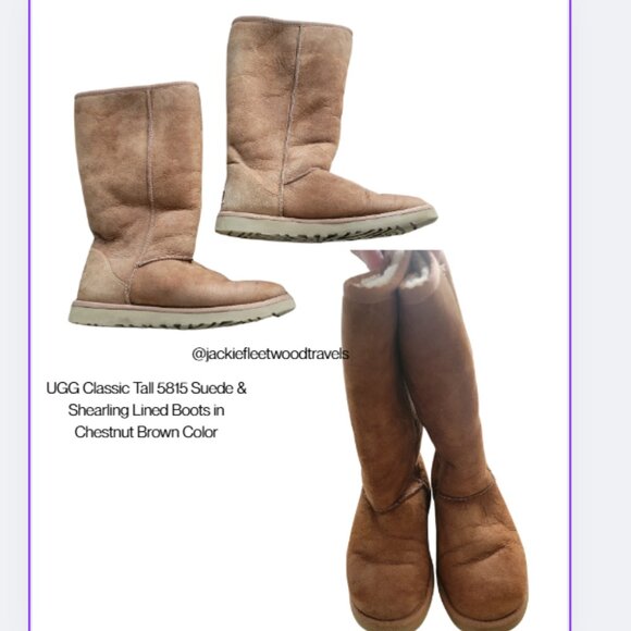 UGG Shoes - UGG Classic Tall 5815 Suede & Shearling Lined Boots in Chestnut Brown Color